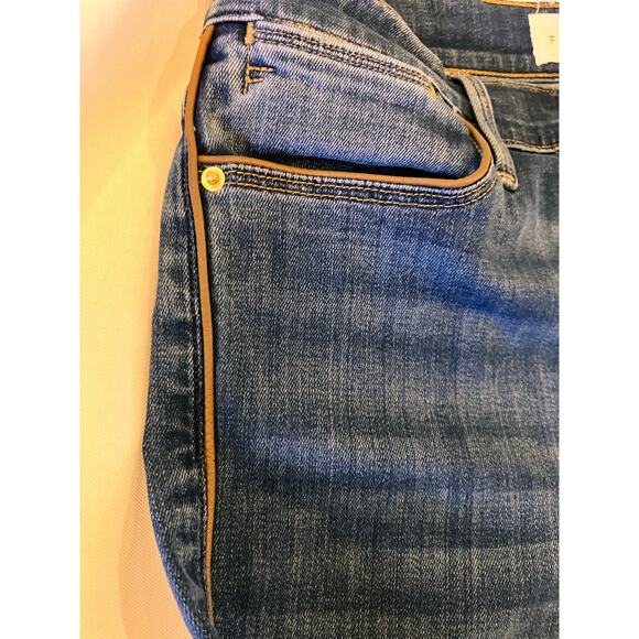 FRAME Womens Blue Jeans with Brown Piping 27 Le High Skinny Preowned Unique - Picture 6 of 9